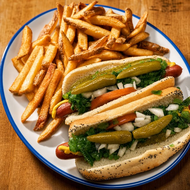 Chicago Style 2 Hot Dogs.